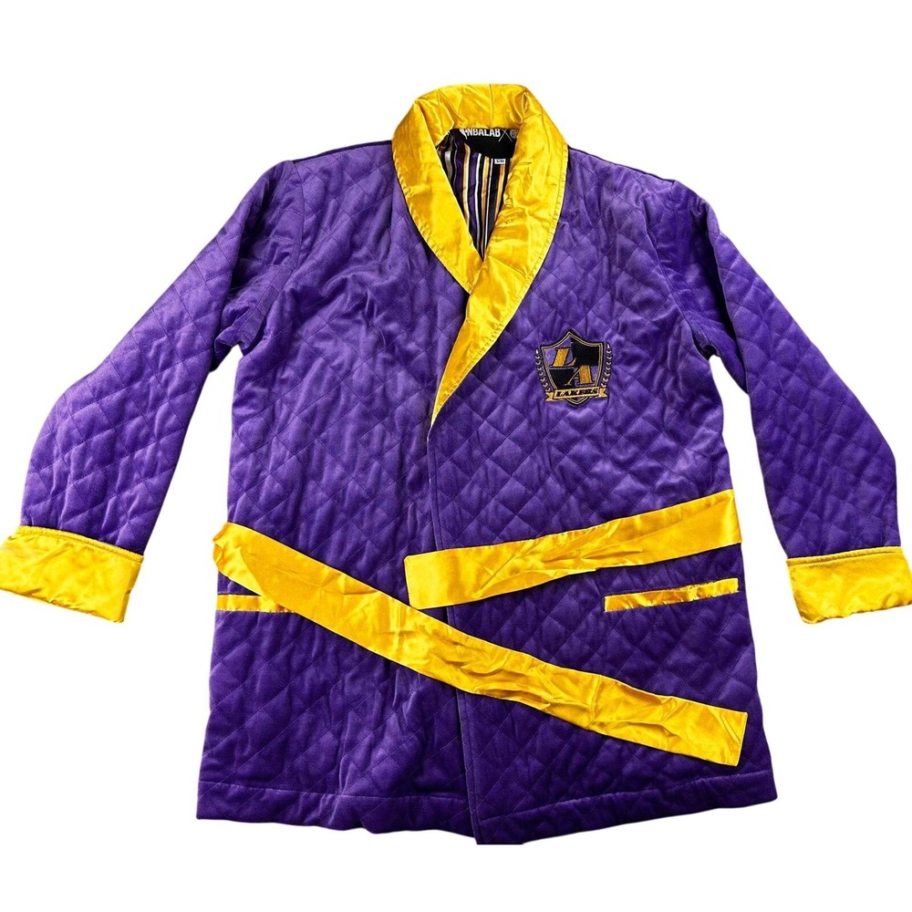 Underboss X NBALAB Los Angeles Lakers Quilted Robe Jacket Men S/M Purple Belted